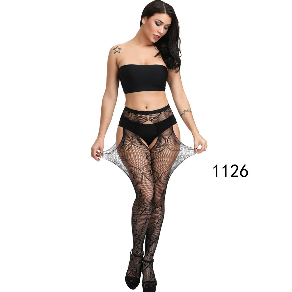 Floral Lace Crotchless Stockings