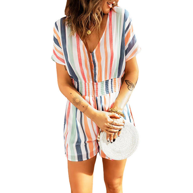 Striped V-Neck Playsuit