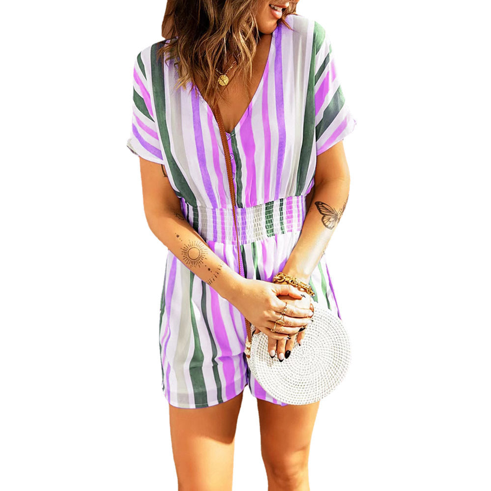 Striped V-Neck Playsuit