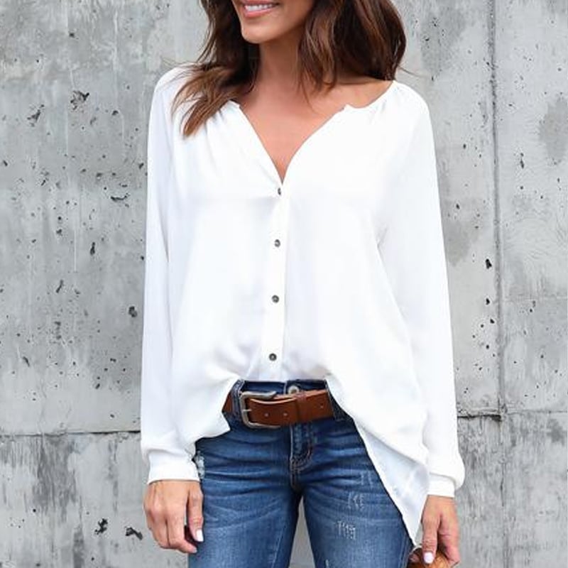 Chic V-Neck Chiffon Casual Blouse