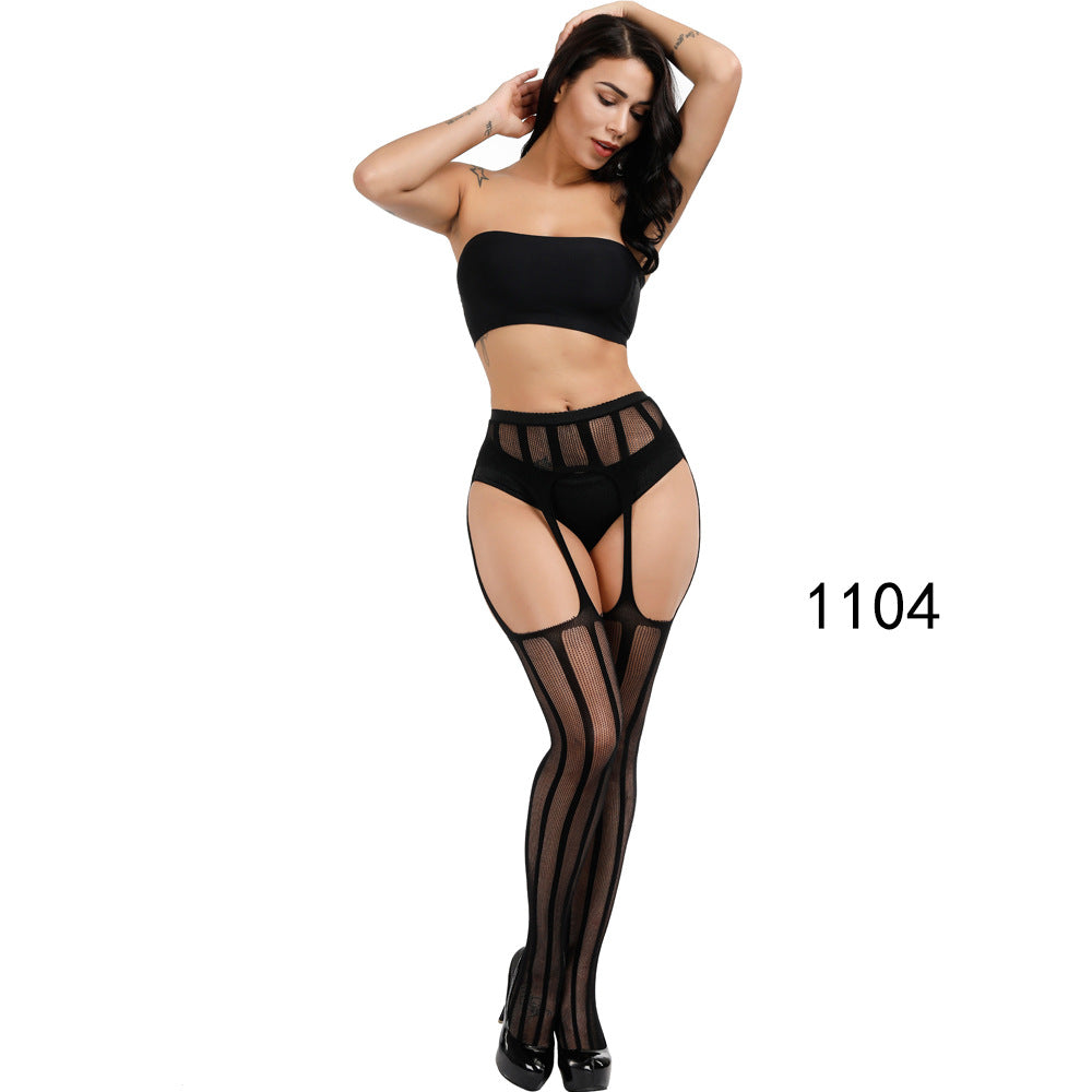 Floral Lace Crotchless Stockings