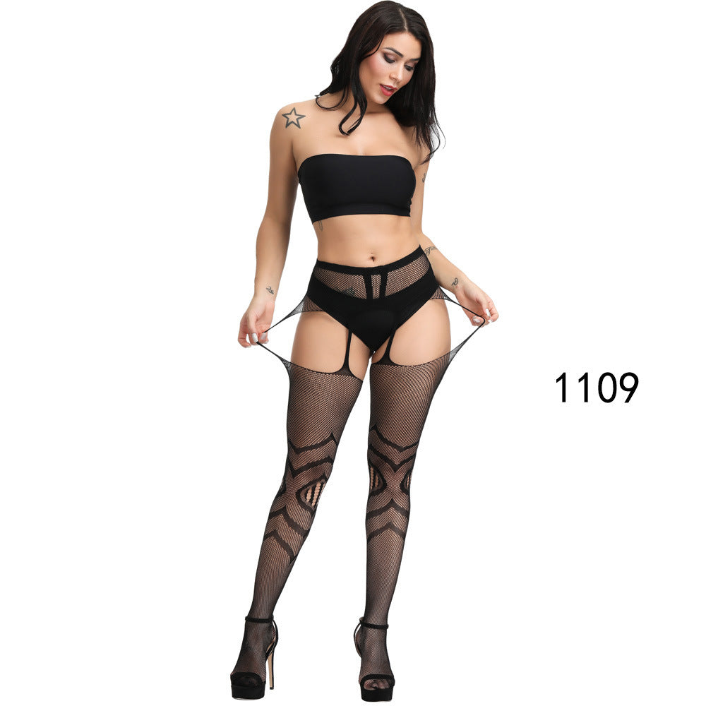 Floral Lace Crotchless Stockings