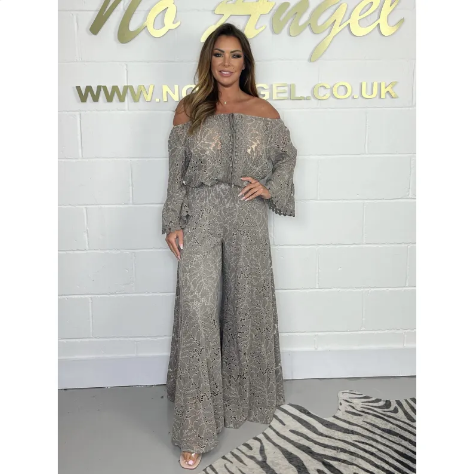 Chic Lace Top & Trousers Ensemble