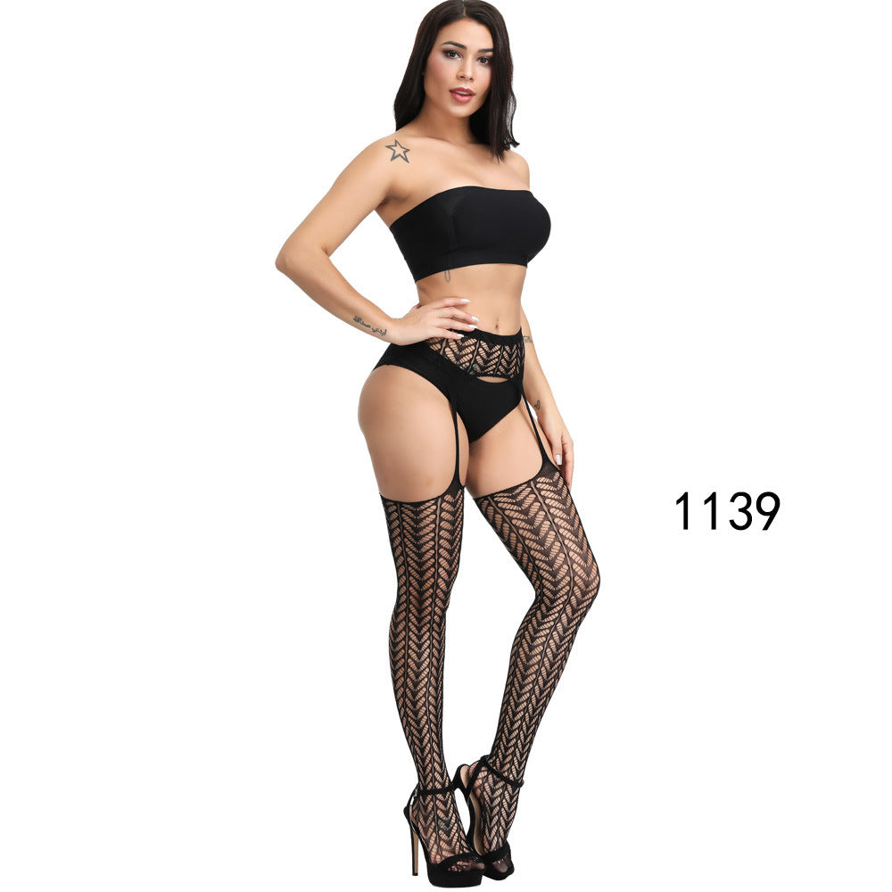 Floral Lace Crotchless Stockings