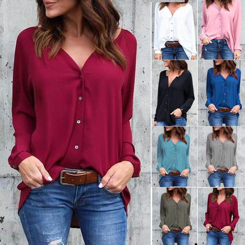 Chic V-Neck Chiffon Casual Blouse