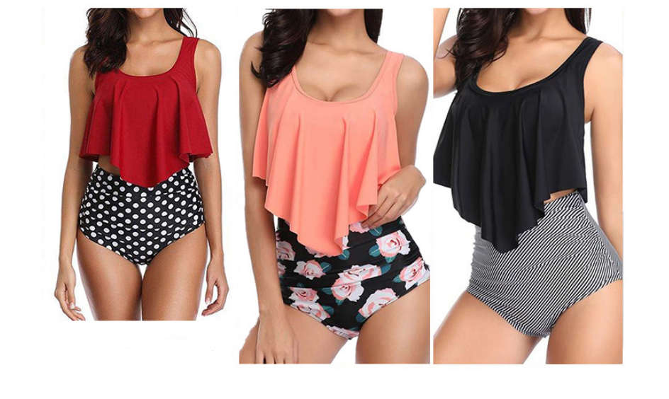 Floral Ruffled High-Waisted Bikini