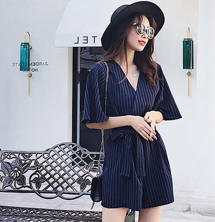 Chic Striped V-Neck Jumpsuit