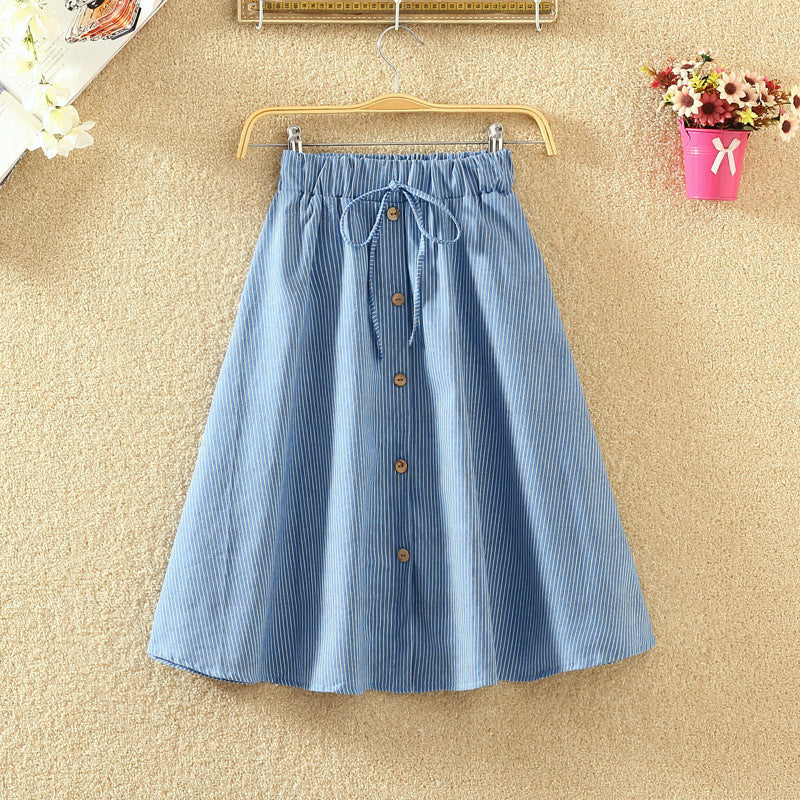 Chic Striped Cotton-Linen Midi Skirt