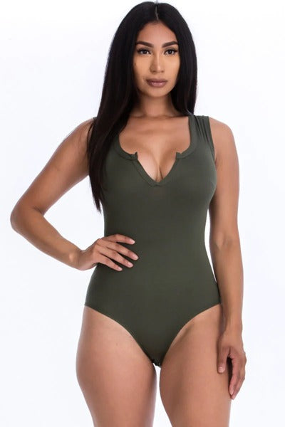 Split V-Neck Sleeveless Bodysuit