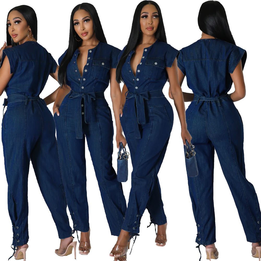 Denim Jumpsuit with Bow