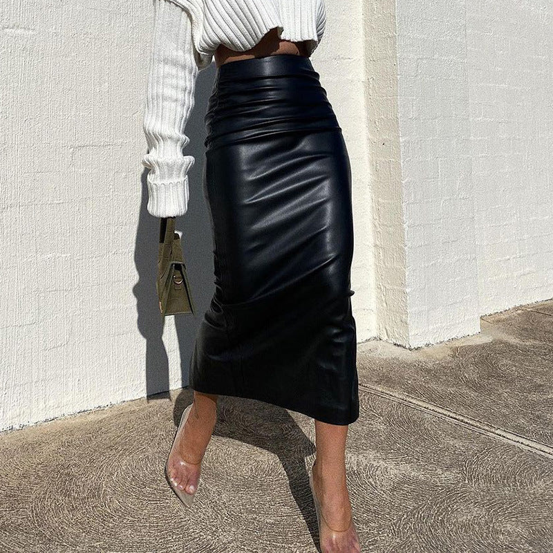 Chic PU Leather High-Waist Midi