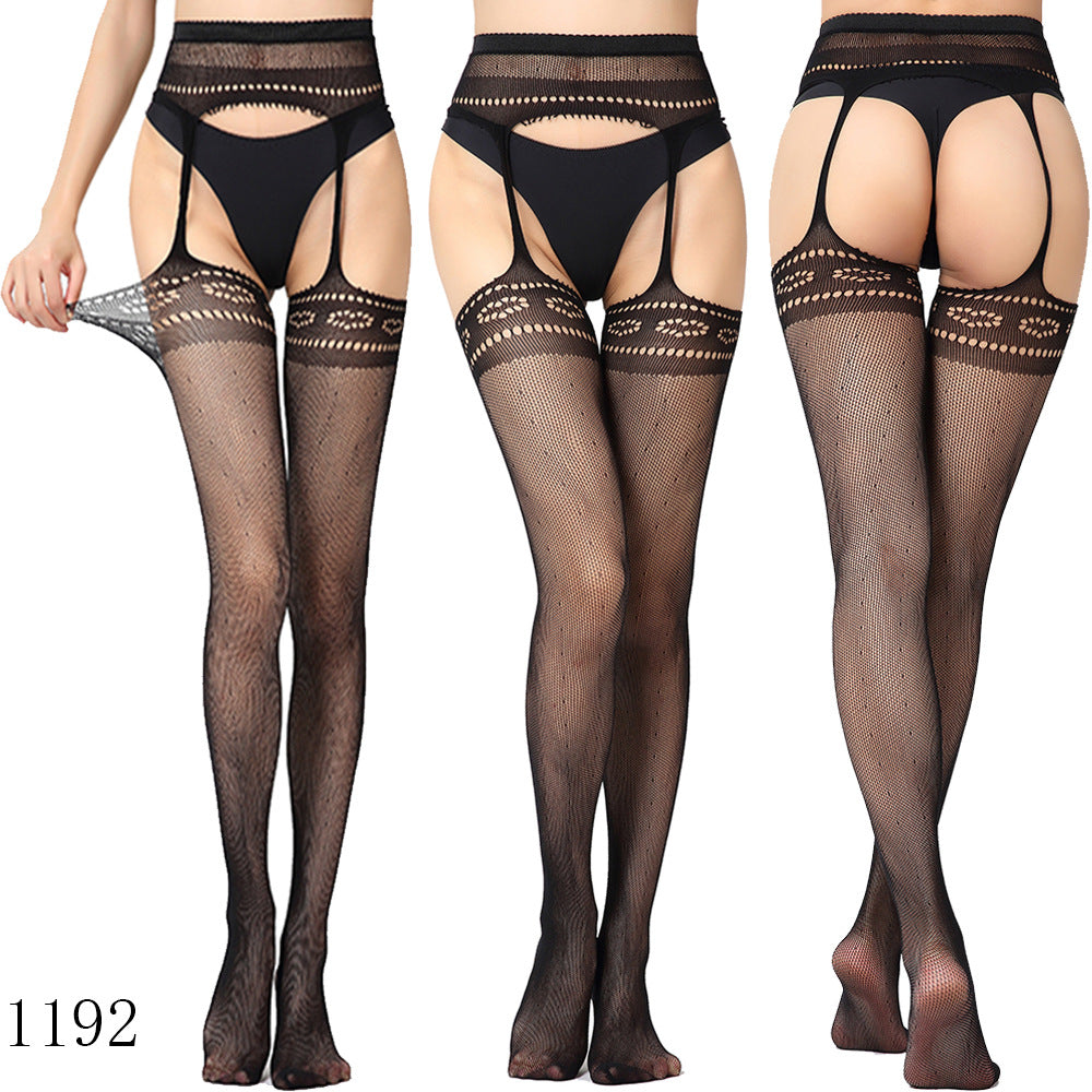 Floral Lace Crotchless Stockings
