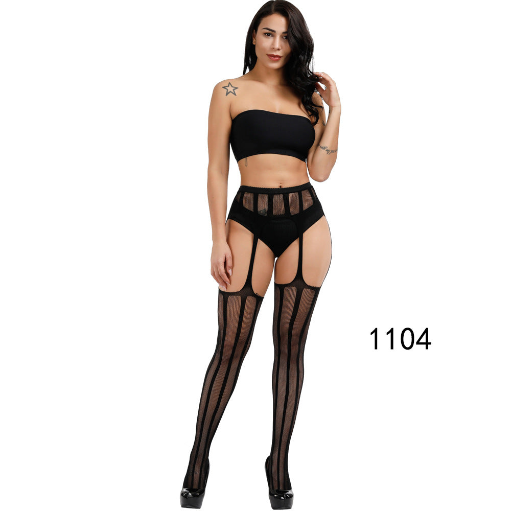 Floral Lace Crotchless Stockings