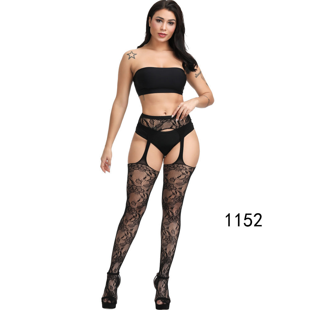 Floral Lace Crotchless Stockings