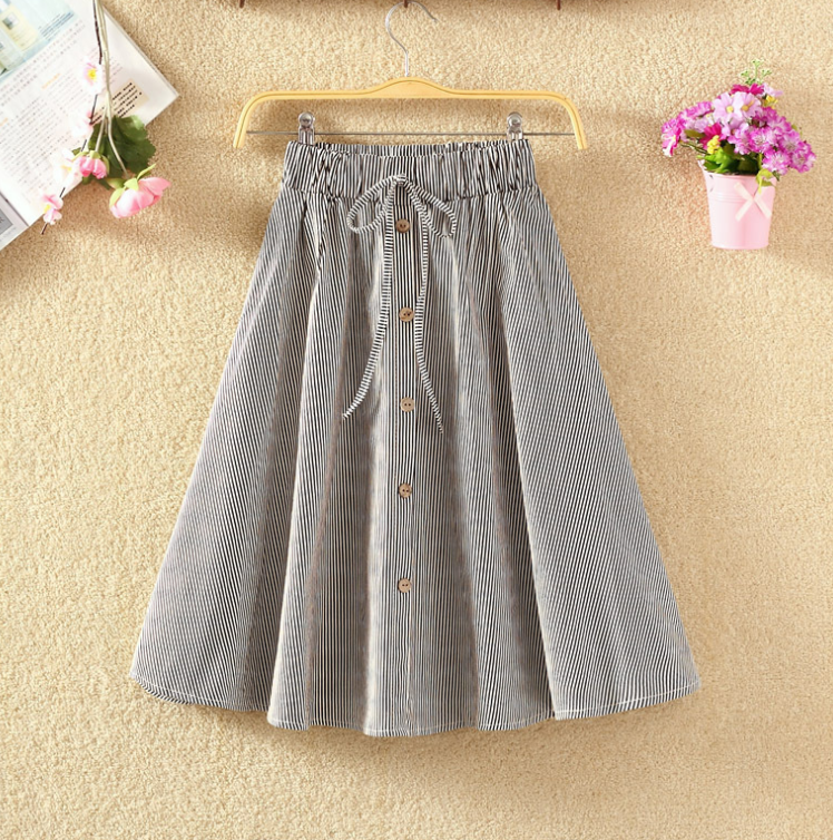 Chic Striped Cotton-Linen Midi Skirt