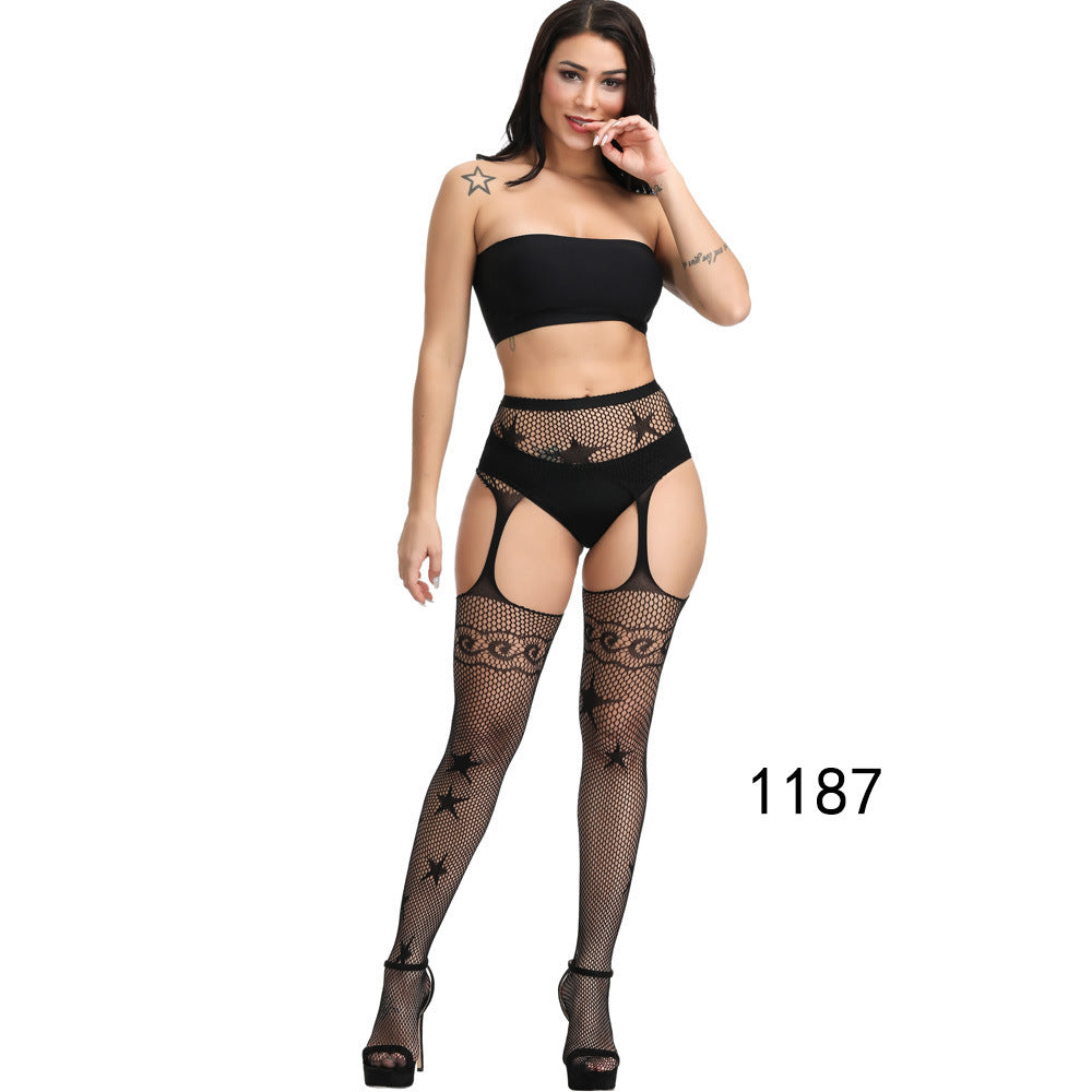 Floral Lace Crotchless Stockings