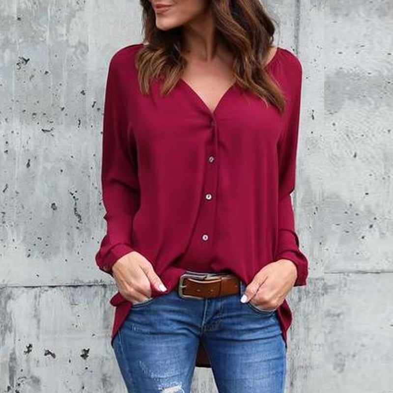 Chic V-Neck Chiffon Casual Blouse