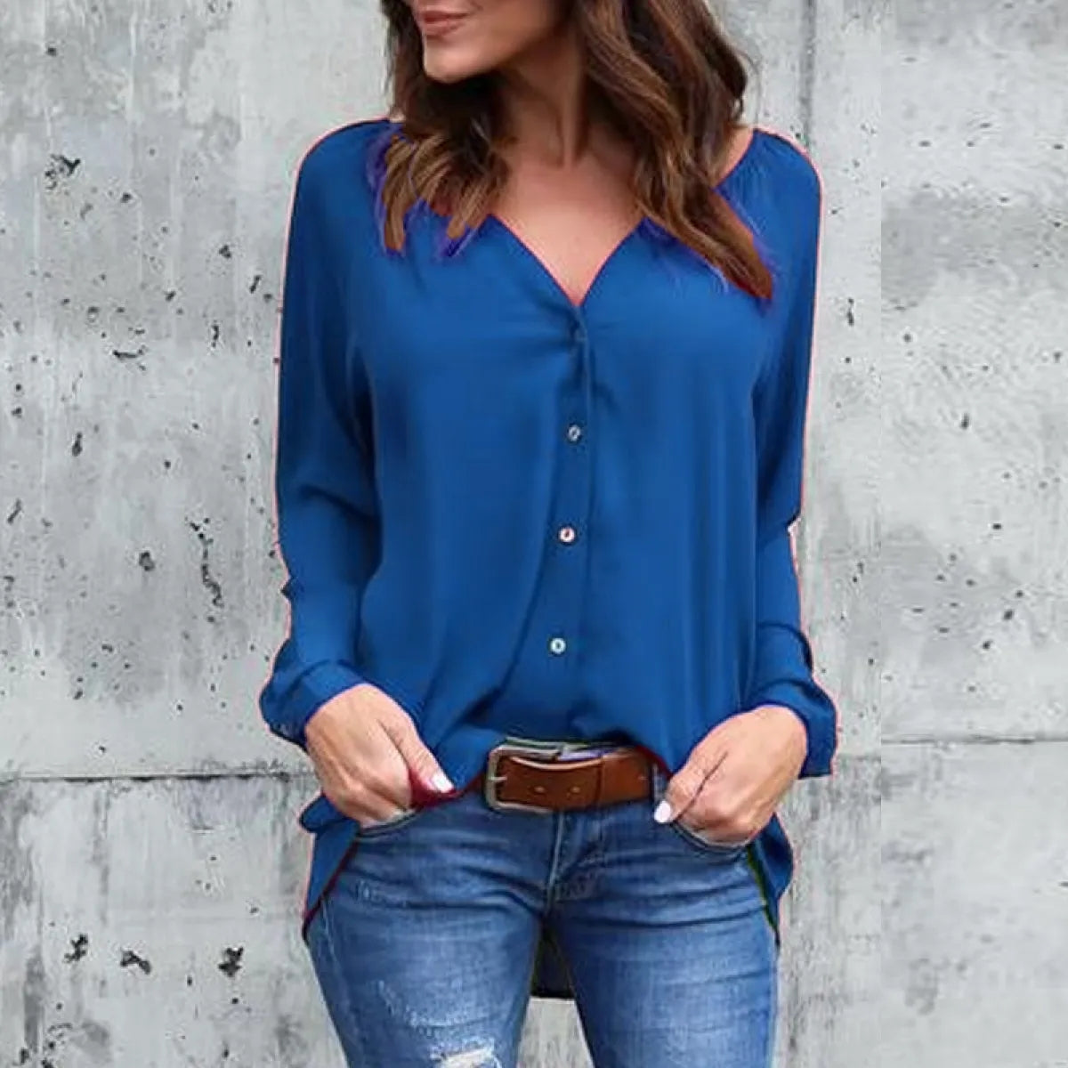 Chic V-Neck Chiffon Casual Blouse