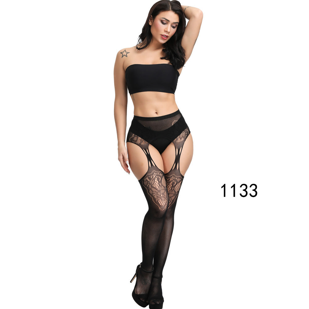 Floral Lace Crotchless Stockings