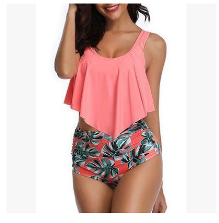 Floral Ruffled High-Waisted Bikini