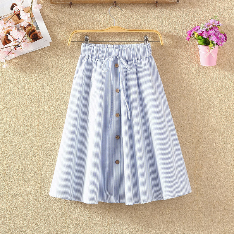 Chic Striped Cotton-Linen Midi Skirt