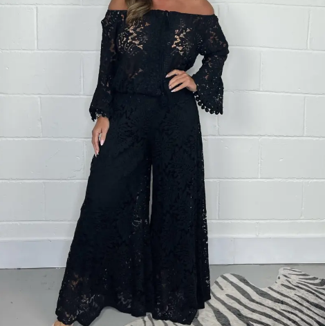 Chic Lace Top & Trousers Ensemble