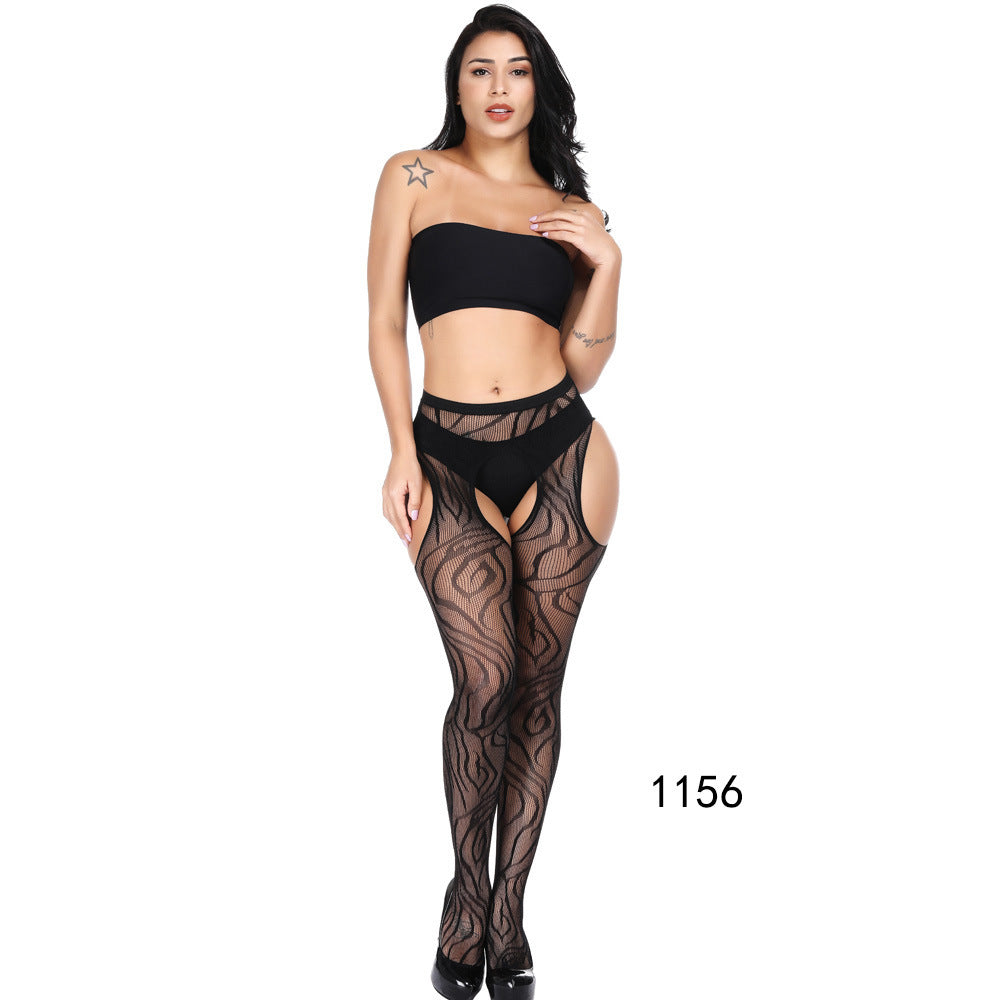 Floral Lace Crotchless Stockings