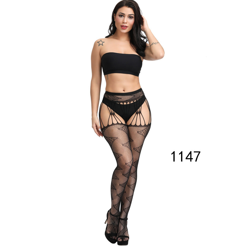 Floral Lace Crotchless Stockings