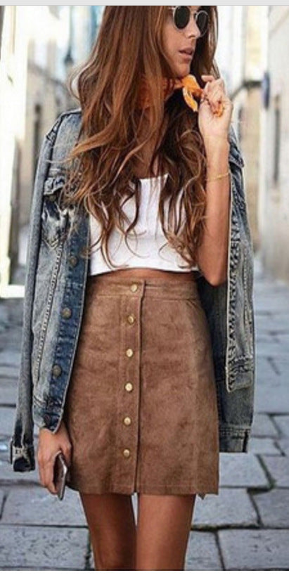 Luxury Suede Midi Skirt for Women