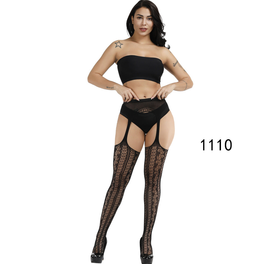 Floral Lace Crotchless Stockings