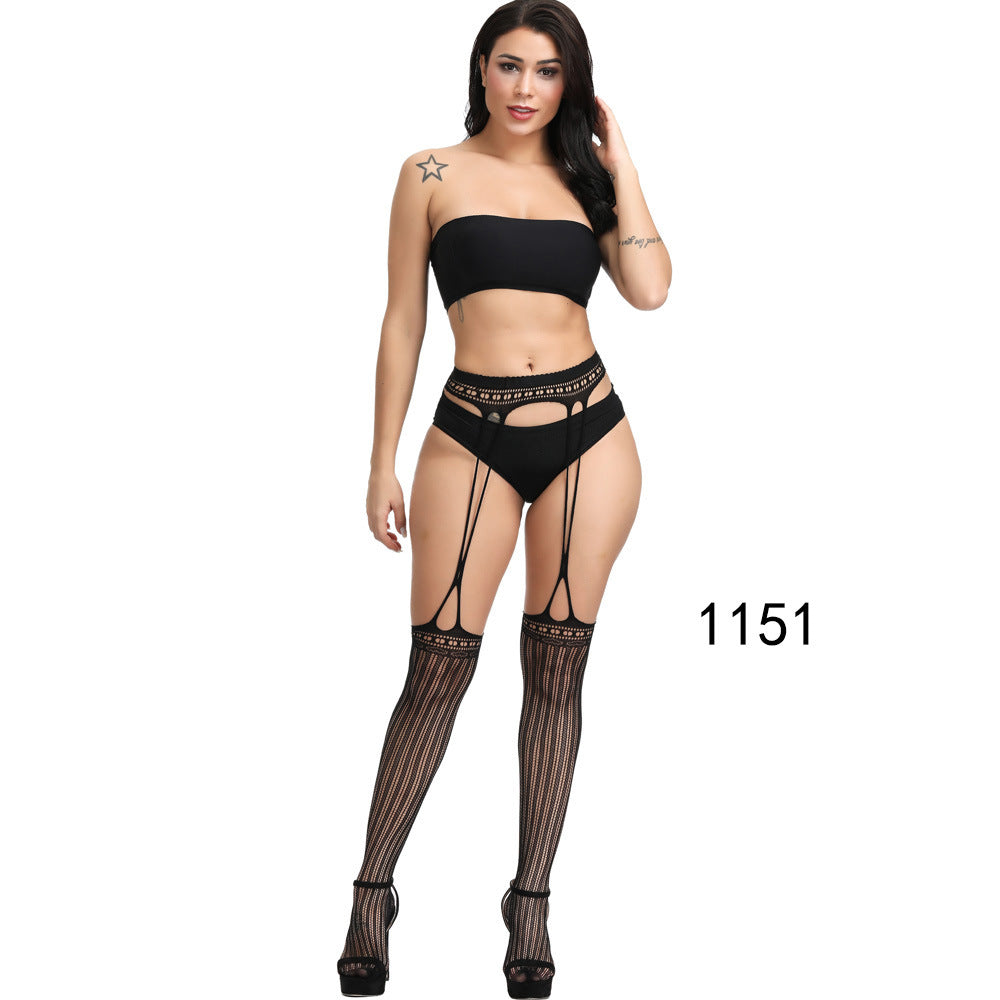 Floral Lace Crotchless Stockings