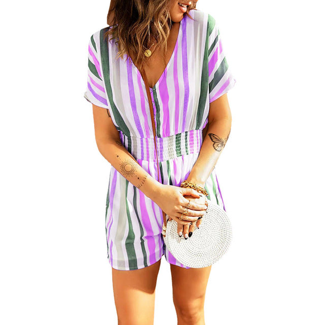 Striped V-Neck Playsuit