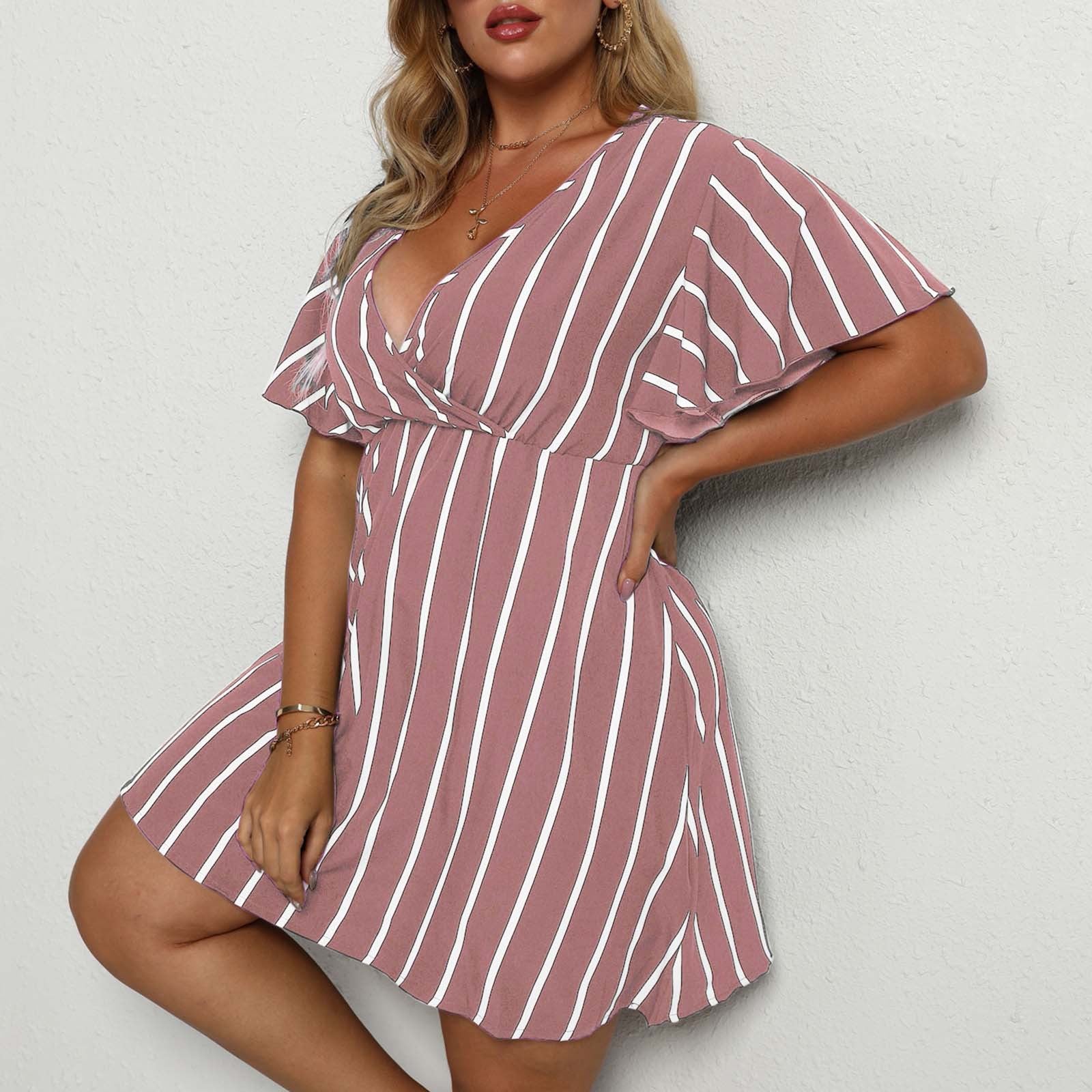Striped V Neck Short Sleeve