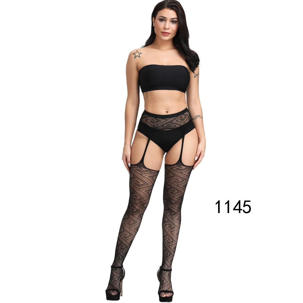 Floral Lace Crotchless Stockings