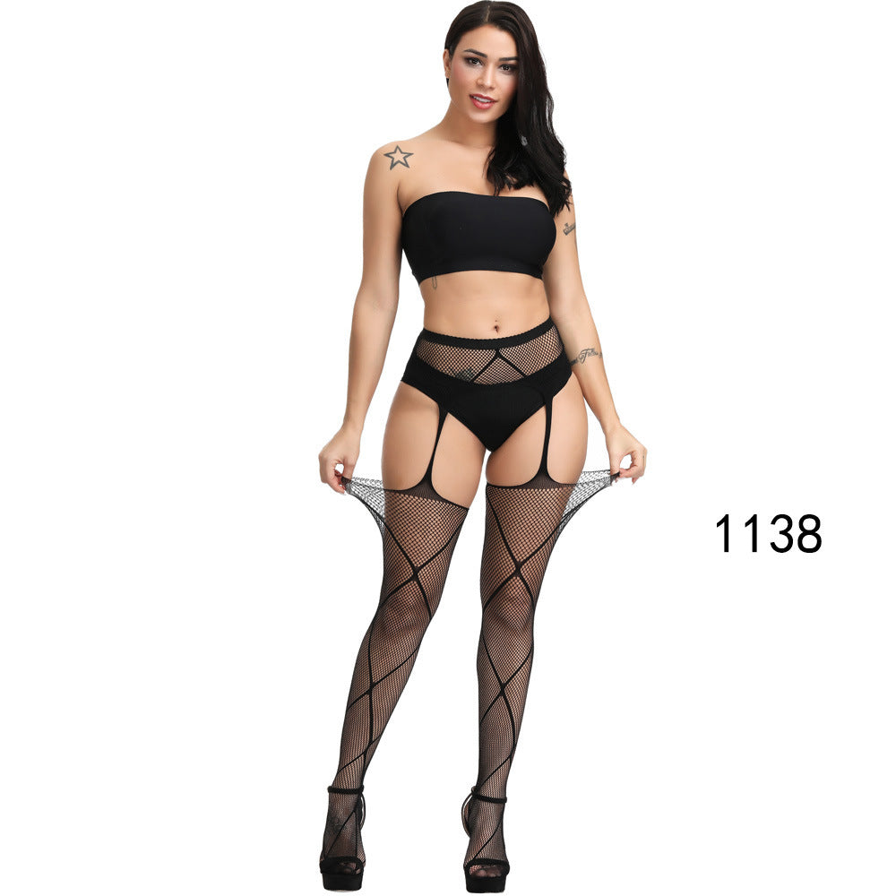 Floral Lace Crotchless Stockings