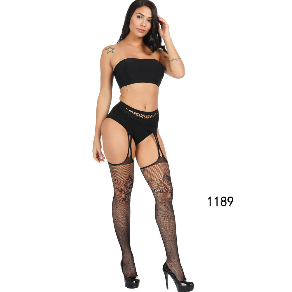Floral Lace Crotchless Stockings