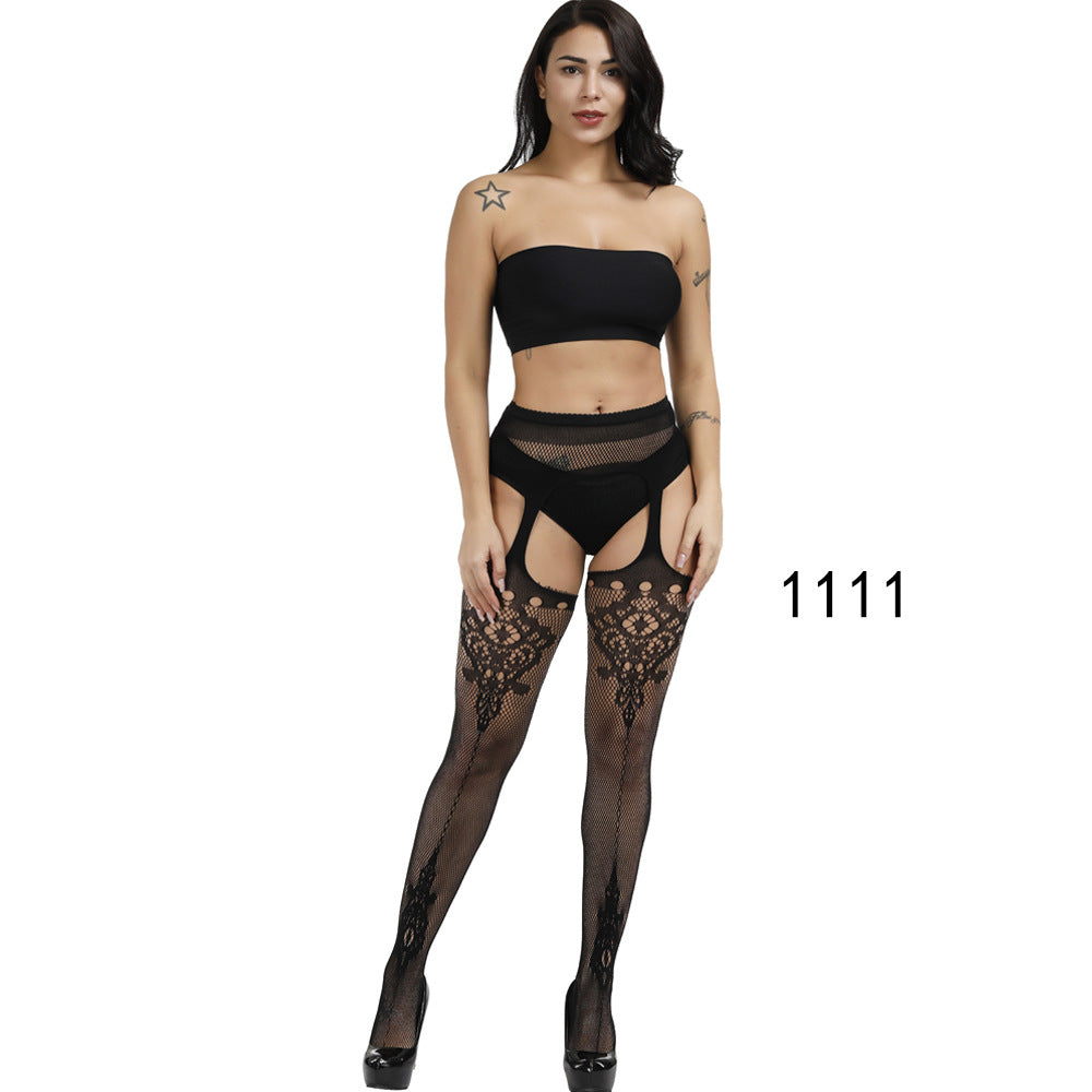 Floral Lace Crotchless Stockings