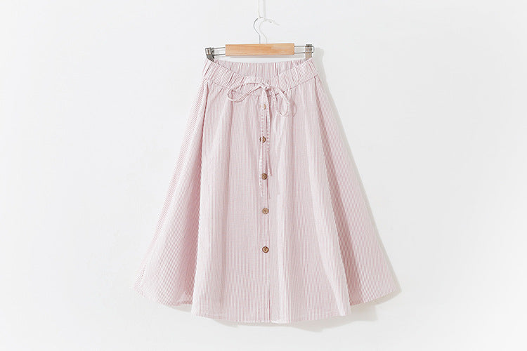 Chic Striped Cotton-Linen Midi Skirt
