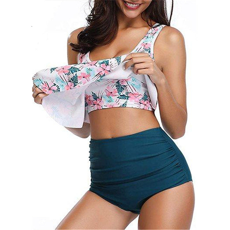 Floral Ruffled High-Waisted Bikini