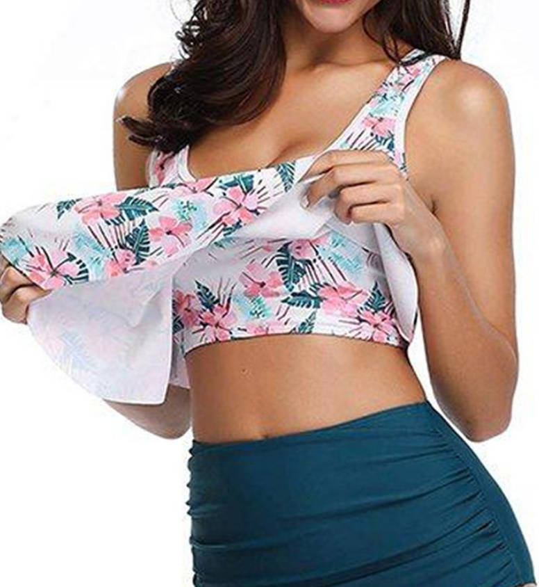 Floral Ruffled High-Waisted Bikini