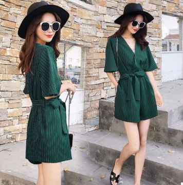 Chic Striped V-Neck Jumpsuit