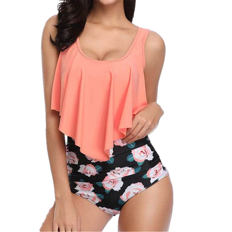 Floral Ruffled High-Waisted Bikini