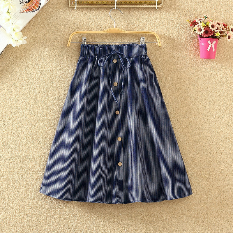 Chic Striped Cotton-Linen Midi Skirt