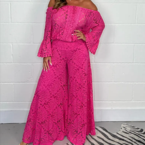 Chic Lace Top & Trousers Ensemble