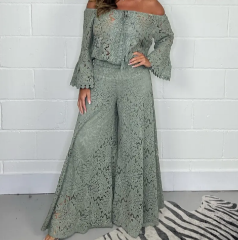 Chic Lace Top & Trousers Ensemble