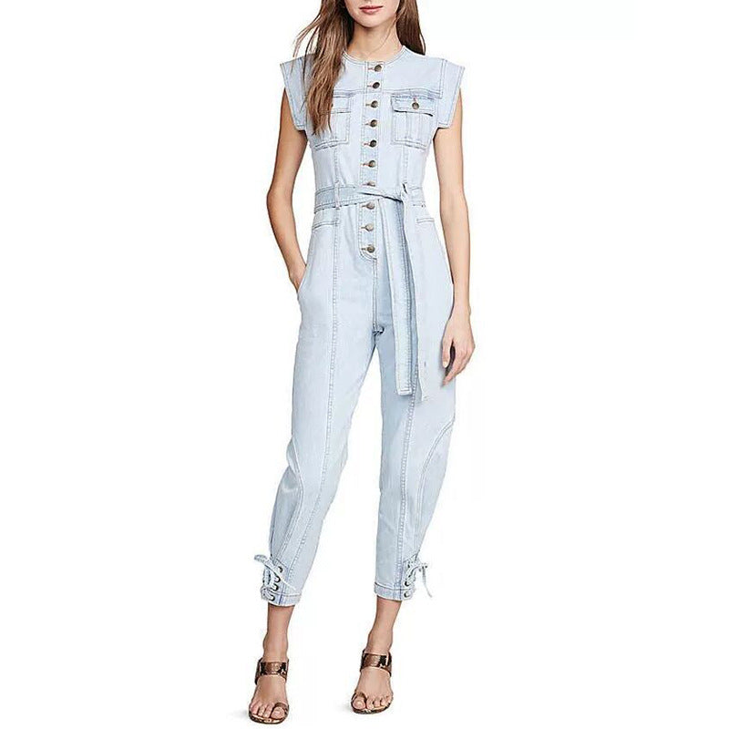 Denim Jumpsuit with Bow