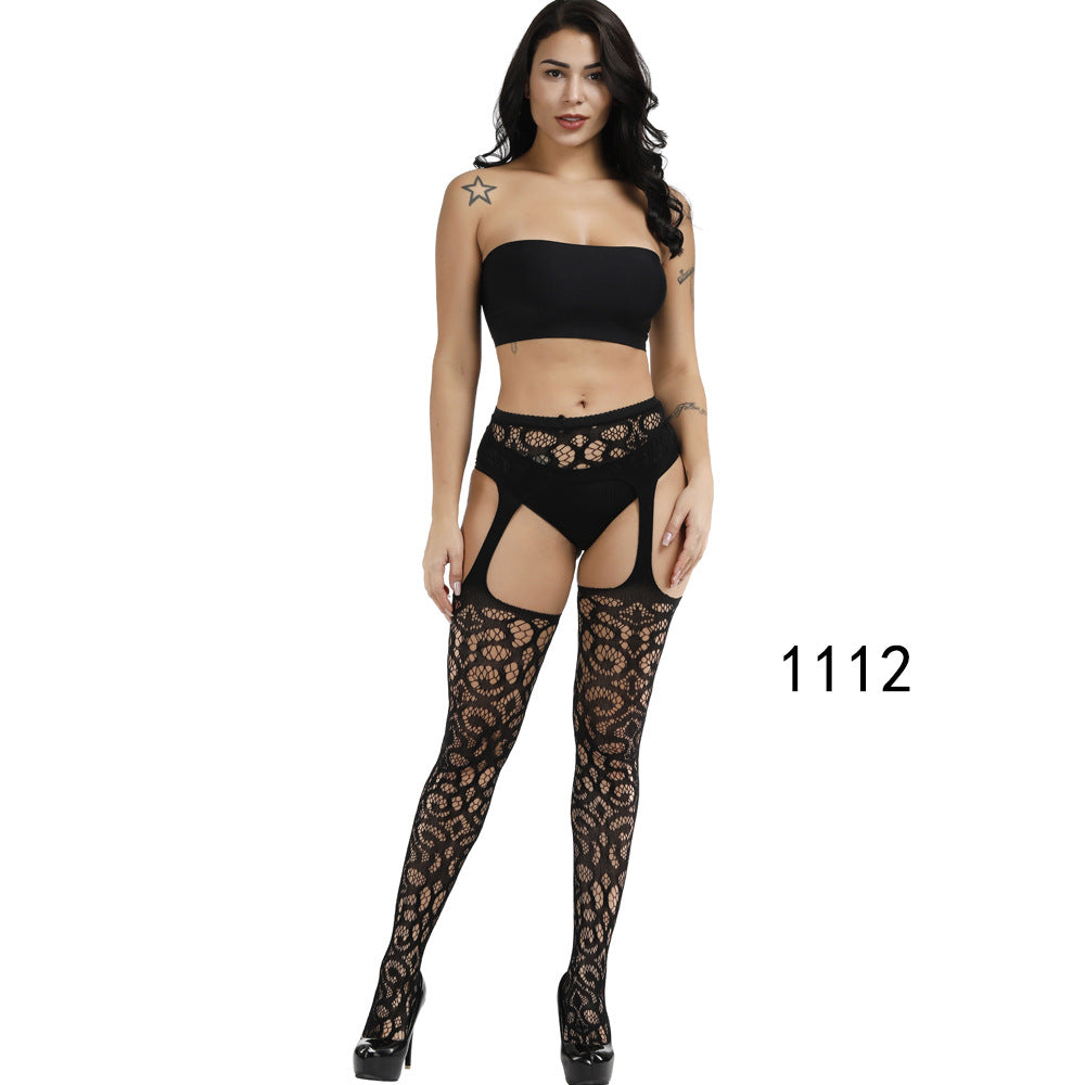 Floral Lace Crotchless Stockings