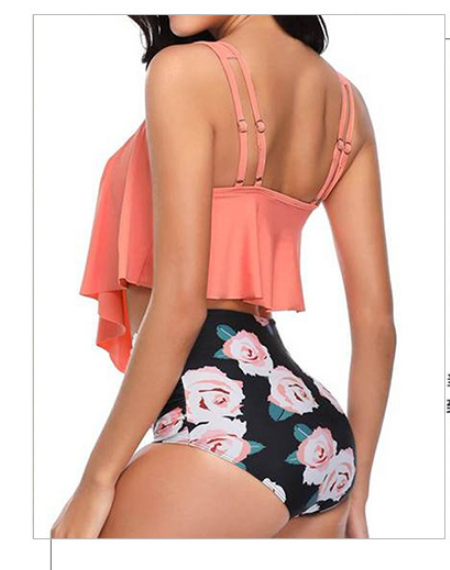 Floral Ruffled High-Waisted Bikini