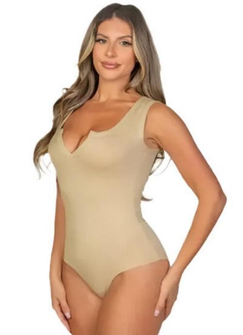 Split V-Neck Sleeveless Bodysuit