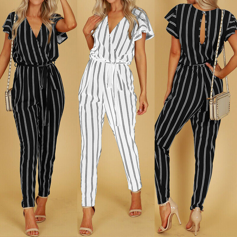 Allinn Striped V-Neck Jumpsuit